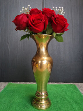 Vintage Solid Brass Bud Vase 9" Scalloped Rim Trumpet Vase Hollywood Regency